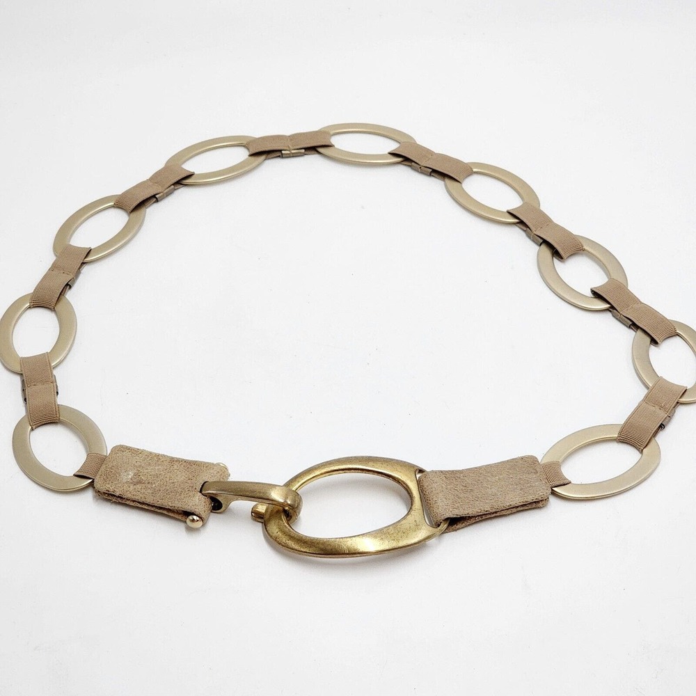 SUZI ROHER Womens Beige Tan Leather Chain Adjustable Stretch Sz L XL Fits 36-44"